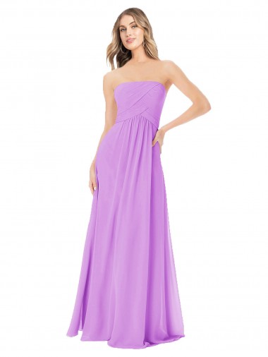 A-Line Strapless Soft Chiffon Long Violet Bridesmaid Dress Sydney