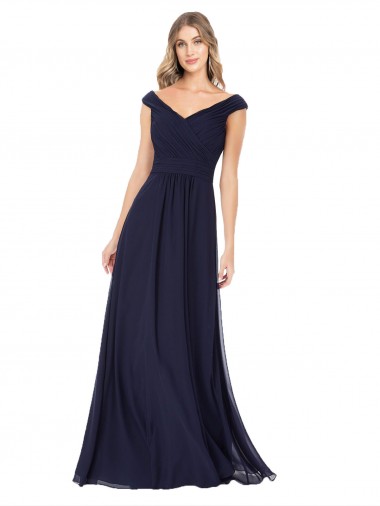 A-Line Off the Shoulder Soft Chiffon Long Dark Navy Evening Dress / Bridesmaid Dress Sydney
