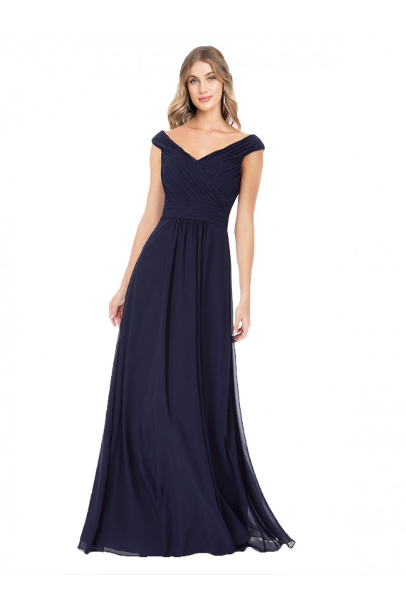 A-Line Off the Shoulder Soft Chiffon Long Dark Navy Evening Dress / Bridesmaid Dress Sydney