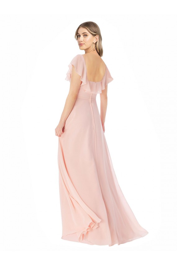 A-Line Square Neck Soft Chiffon Long Pink Formal Dress / Bridesmaid Dress Sydney