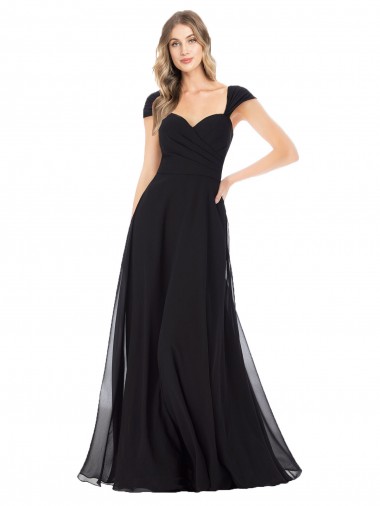 A-Line Sweetheart Soft Chiffon Long Black Bridesmaid Dress Sydney