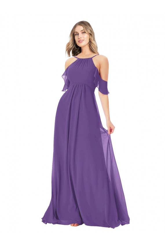A-Line High Neck Soft Chiffon Long Plum Purple Bridesmaid Dress Sydney