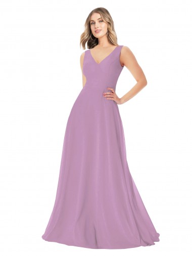 A-Line V-Neck Soft Chiffon Long Dark Lavender Bridesmaid Dress Sydney