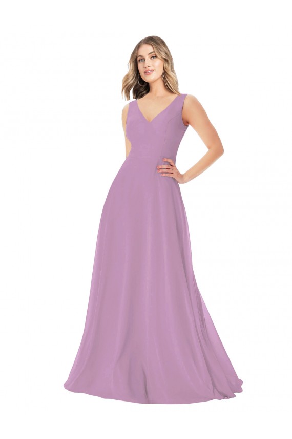 A-Line V-Neck Soft Chiffon Long Dark Lavender Bridesmaid Dress Sydney