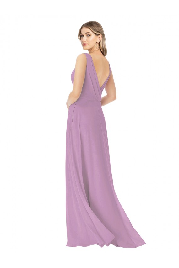 A-Line V-Neck Soft Chiffon Long Dark Lavender Bridesmaid Dress Sydney