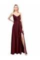 A-Line V-Neck Chiffon Long Floor Length Burgundy Gold Bridesmaid Dress Sydney