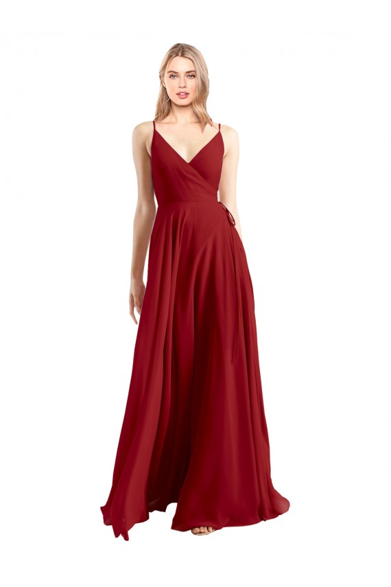 A-Line V-Neck Luxe Chiffon Long Red Bridesmaid Dress Sydney