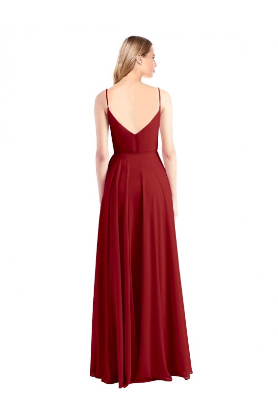 A-Line V-Neck Luxe Chiffon Long Red Bridesmaid Dress Sydney