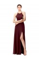 A-Line High Neck Soft Chiffon Long Burgundy Gold Bridesmaid Dress Sydney