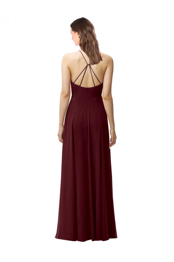 A-Line High Neck Soft Chiffon Long Burgundy Gold Bridesmaid Dress Sydney