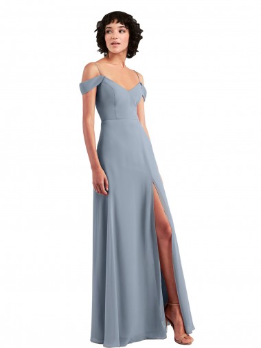 A-Line V-Neck Chiffon Long Dusty Blue Formal Dress / Bridesmaid Dress Sydney