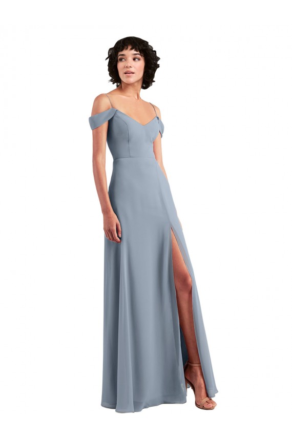 A-Line V-Neck Chiffon Long Dusty Blue Formal Dress / Bridesmaid Dress Sydney
