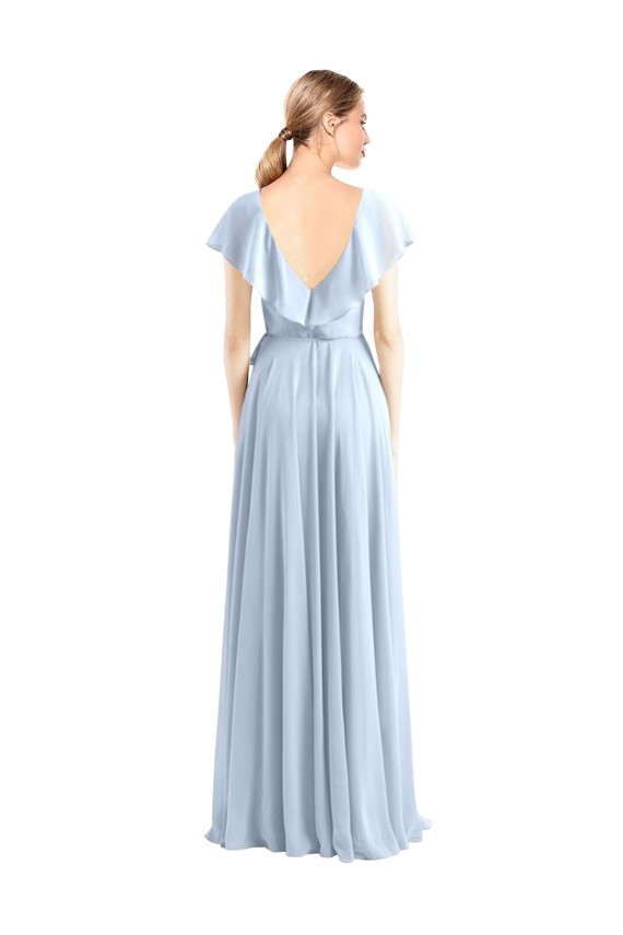 A-Line V-Neck Soft Chiffon Long Royal Blue Bridesmaid Dress Sydney
