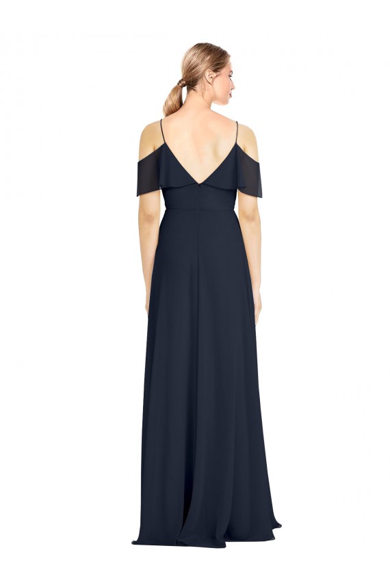 A-Line V-Neck Lxue Chiffon Long Dark Navy Bridesmaid Dress Sydney