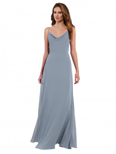A-Line Cowl Neck Soft Chiffon Long Dusty Blue Formal Dress / Bridesmaid Dress Sydney