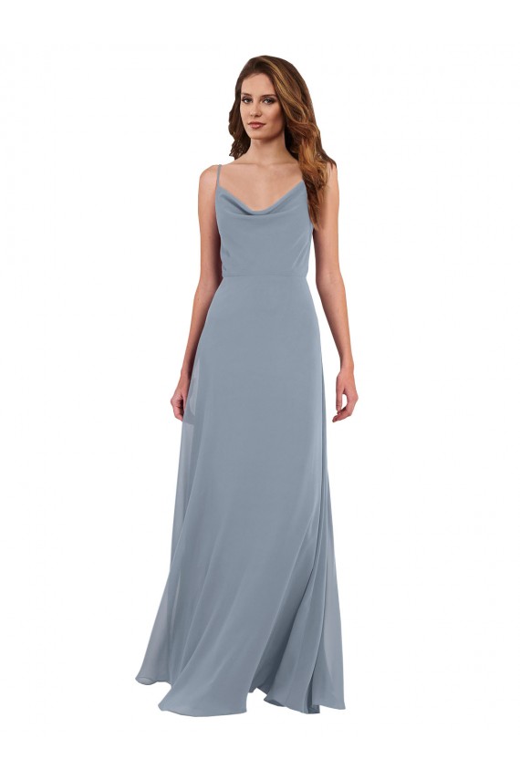 A-Line Cowl Neck Soft Chiffon Long Dusty Blue Formal Dress / Bridesmaid Dress Sydney