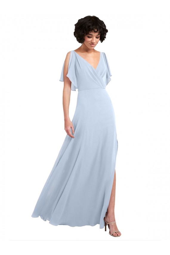 A-Line V-Neck Soft Chiffon Long Light Sky Blue Bridesmaid Dresses Sydney