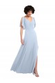 A-Line V-Neck Soft Chiffon Long Light Sky Blue Bridesmaid Dresses Sydney