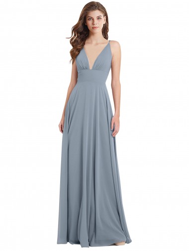 A-Line V-Neck Chiffon Long Dusty Blue Bridesmaid Dress / Evening Gowns Sydney