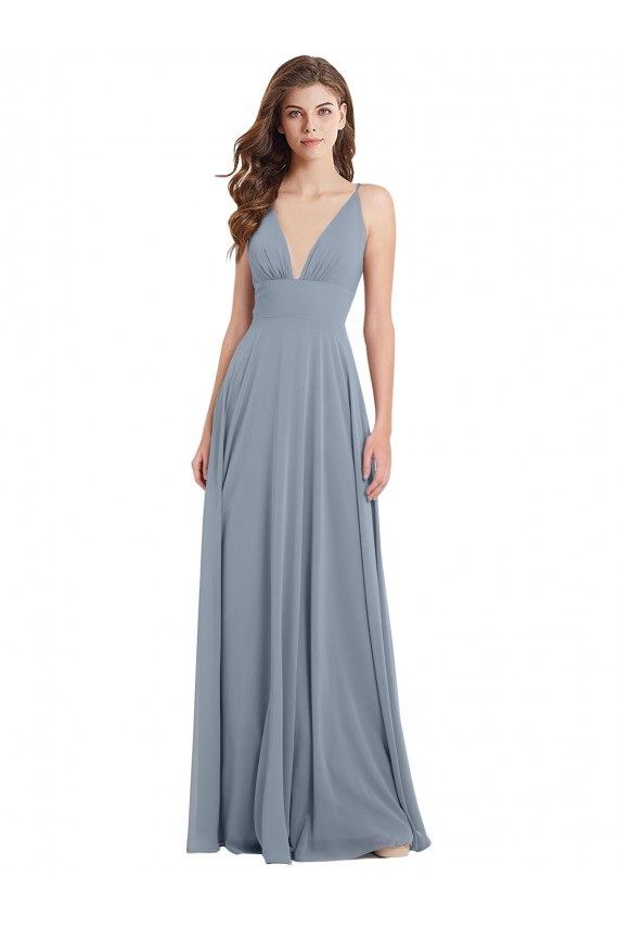A-Line V-Neck Chiffon Long Dusty Blue Bridesmaid Dress / Evening Gowns Sydney