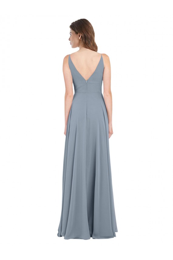 A-Line V-Neck Chiffon Long Dusty Blue Bridesmaid Dress / Evening Gowns Sydney
