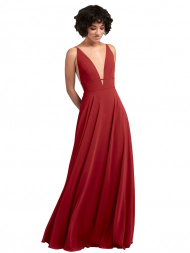 A-Line V-Neck Lxue Chiffon Long Red Bridesmaid Dress Sydney