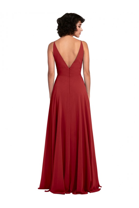 A-Line V-Neck Lxue Chiffon Long Red Bridesmaid Dress Sydney