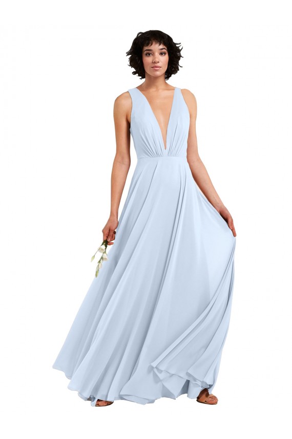 A-Line V-Neck Soft Chiffon Long Light Sky Blue Bridesmaid Dress Sydney