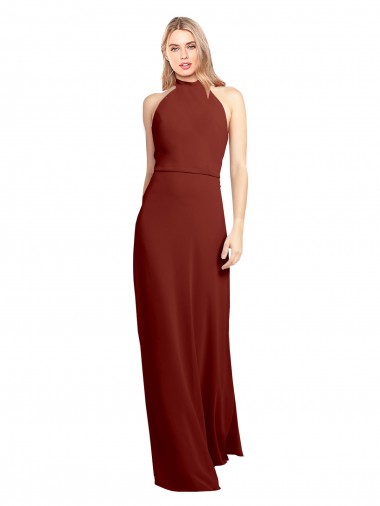 A-Line High Neck Soft Chiffon Long Burgundy Prom Dress / Bridesmaid Dress Sydney