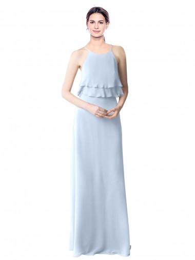 A-Line Halter Neck Soft Chiffon Long Light Sky Blue Bridesmaid Dresses Sydney