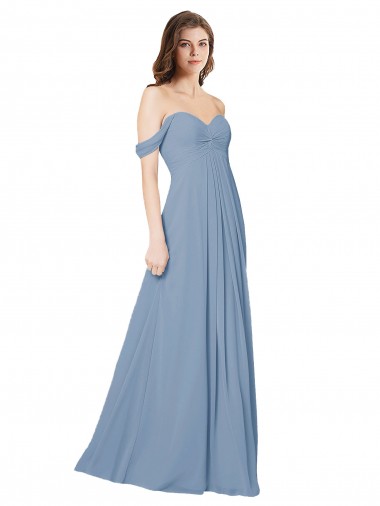A-Line Sweetheart Chiffon Long Dusty Blue Wedding Party Dress Sydney