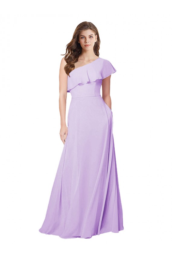 A-Line One Shoulder Soft Chiffon Long Lilac Bridesmaid Dress Sydney