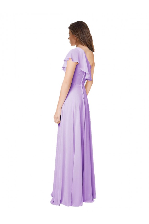 A-Line One Shoulder Soft Chiffon Long Lilac Bridesmaid Dress Sydney