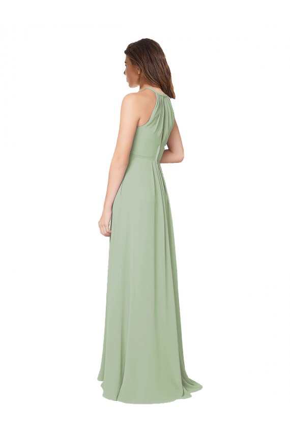 A-Line Halter Neck Soft Chiffon Long Smoke Green Bridesmaid Dress Sydney