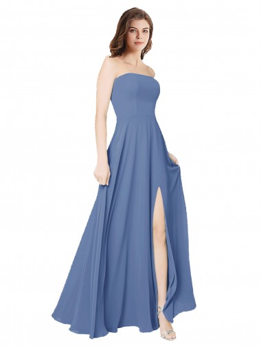 A-Line Strapless Soft Chiffon Long Windsor Blue Formal Dress / Bridesmaid Dress Sydney