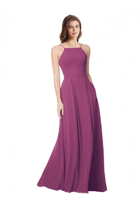 A-Line Strapless Soft Chiffon Long Wild Berry Bridesmaid Dress Sydney