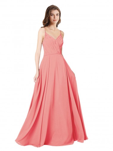 A-Line V-Neck Soft Chiffon Long Watermelon Bridesmaid Dress Sydney