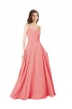 A-Line V-Neck Soft Chiffon Long Watermelon Bridesmaid Dress Sydney