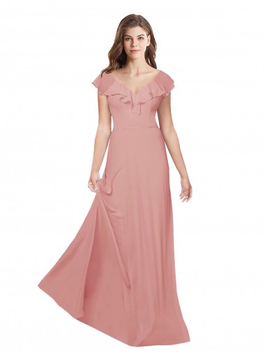 A-Line V-Neck Chiffon Long Bliss Pink Bridesmaid Dress / Evening Dress Sydney