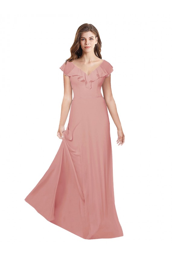 A-Line V-Neck Chiffon Long Bliss Pink Bridesmaid Dress / Evening Dress Sydney