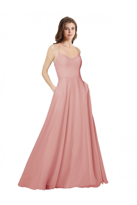 A-Line Strapless Soft Chiffon Long Bliss Pink Bridesmaid Dress Sydney