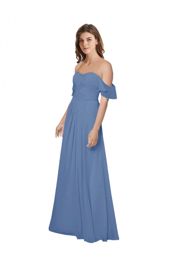 A-Line Strapless Soft Chiffon Long Windsor Blue Bridesmaid Dress Sydney