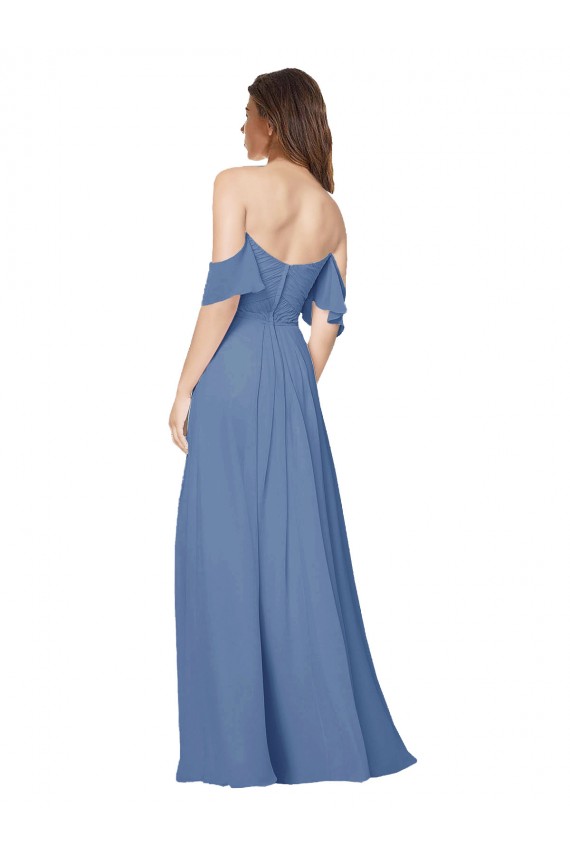A-Line Strapless Soft Chiffon Long Windsor Blue Bridesmaid Dress Sydney