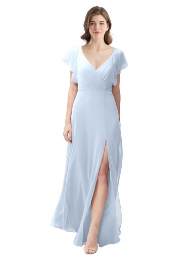 A-Line V-Neck Soft Chiffon Long Light Sky Blue Bridesmaid Dress / Formal Dress Sydney