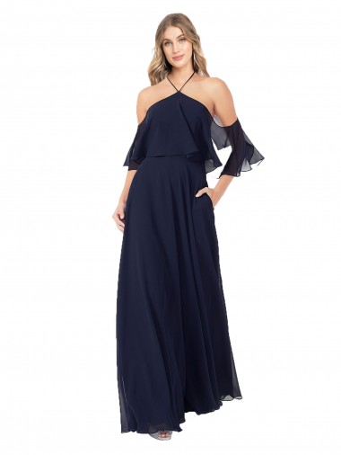 A-Line High Neck Soft Chiffon Long Dark Navy Formal Dress / Bridesmaid Dress Sydney