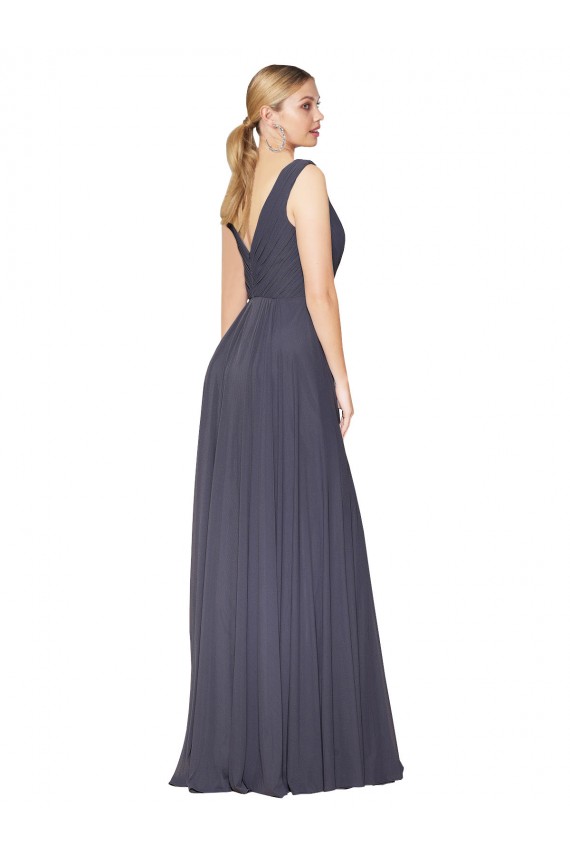 A-Line High Neck Soft Chiffon Long Dusty Blue Formal Evening Gown / Prom Dress / Bridesmaid Dress Sydney