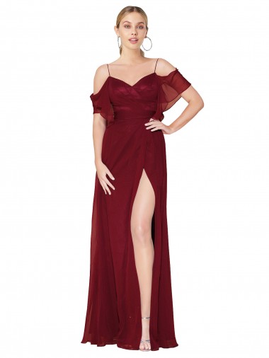 Trumpet High Neck Soft Chiffon Long Burgundy Formal Evening Gown / Prom Dress / Bridesmaid Dress Sydney