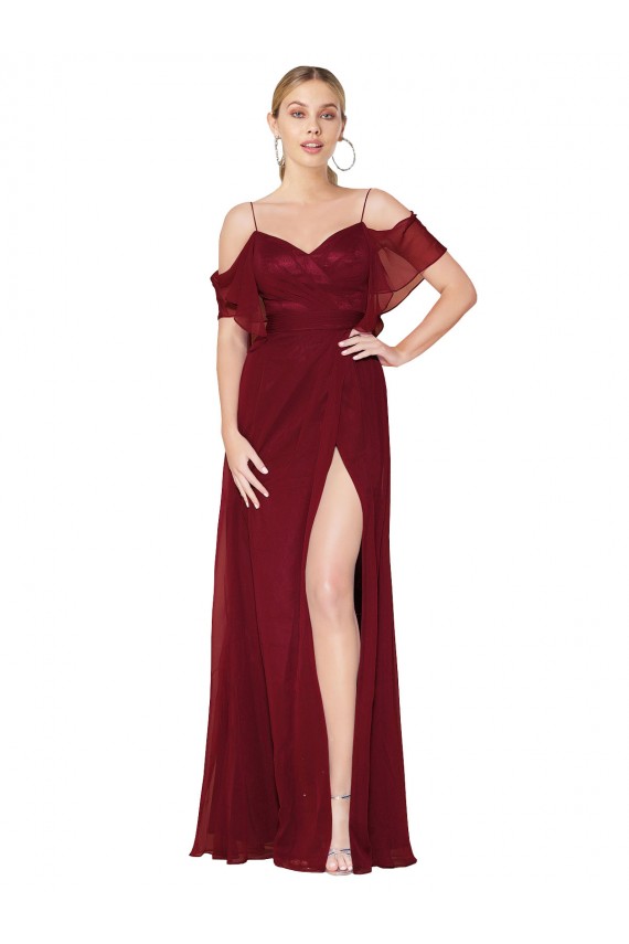 Trumpet High Neck Soft Chiffon Long Burgundy Formal Evening Gown / Prom Dress / Bridesmaid Dress Sydney