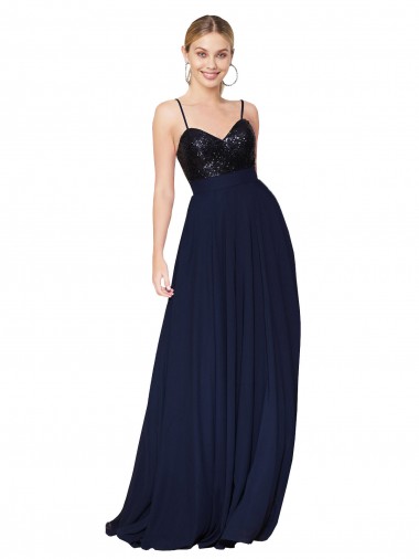 A-Line High Neck Soft Chiffon & Sequin Long Dark Navy Semi Formal Evening Dress / Prom Dress / Bridesmaid Dress Sydney