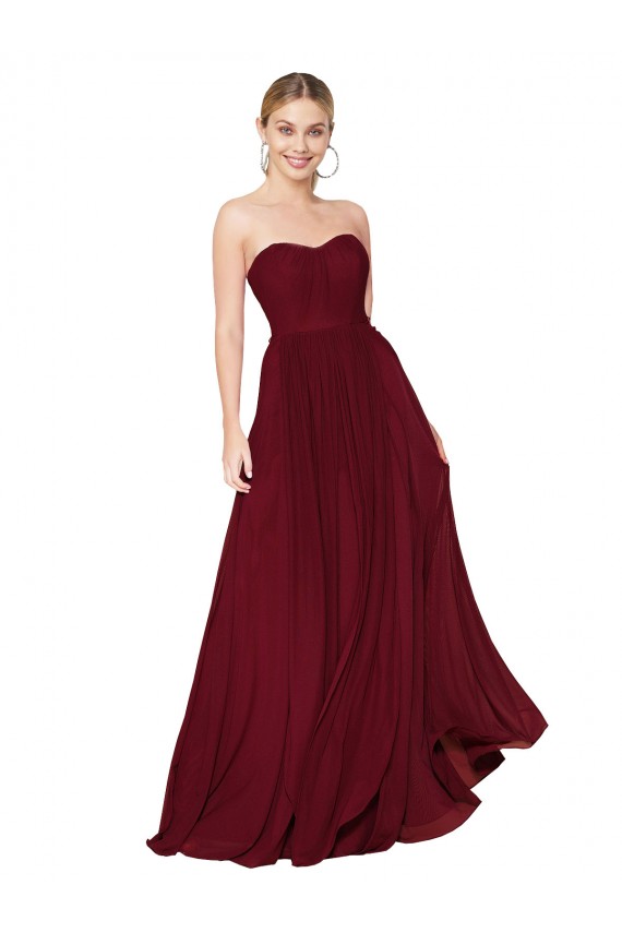 A-Line Strapless Soft Chiffon Long Burgundy Formal Evening Gown / Prom Dress / Bridesmaid Dress Sydney